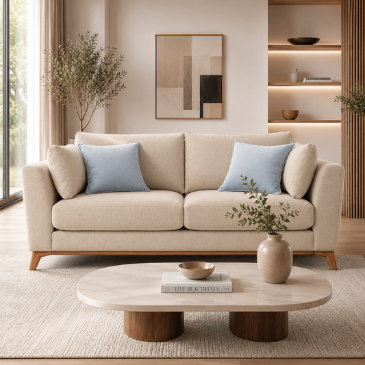Modern 78" Khaki Fabric Sofa with Wooden Legs