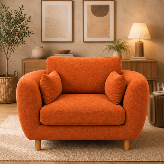 Modern Orange Fabric Accent Chair with Wooden Legs