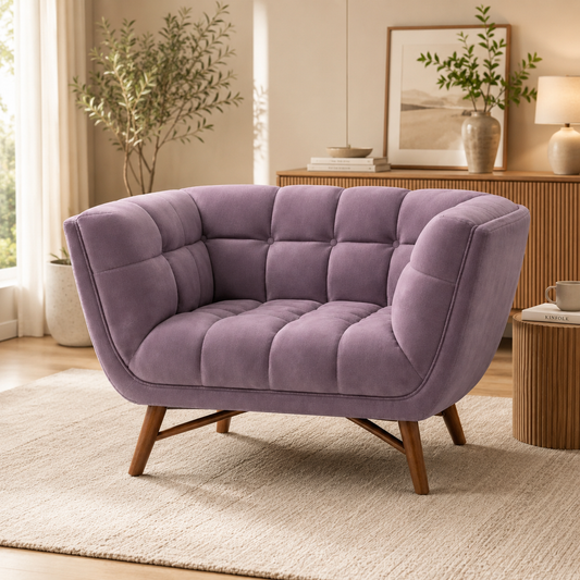 Modern Purple Tufted Velvet Accent Chair with Wooden Legs