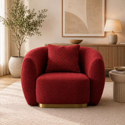 Modern Red Upholstered Accent Chair with Gold Base