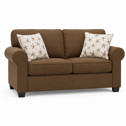 Modern Brown Fabric Loveseat Sofa with Throw Pillows