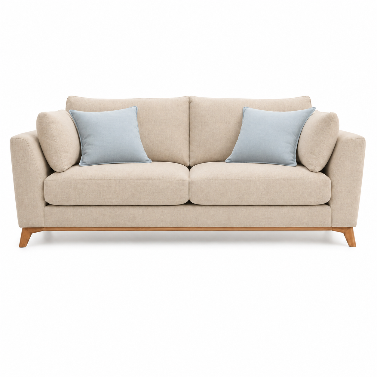 Modern 78" Khaki Fabric Sofa with Wooden Legs