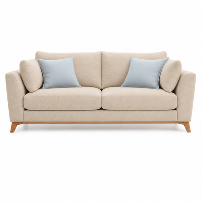 Modern 78" Khaki Fabric Sofa with Wooden Legs