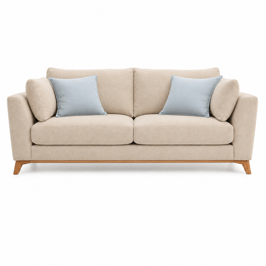 Modern 78" Khaki Fabric Sofa with Wooden Legs