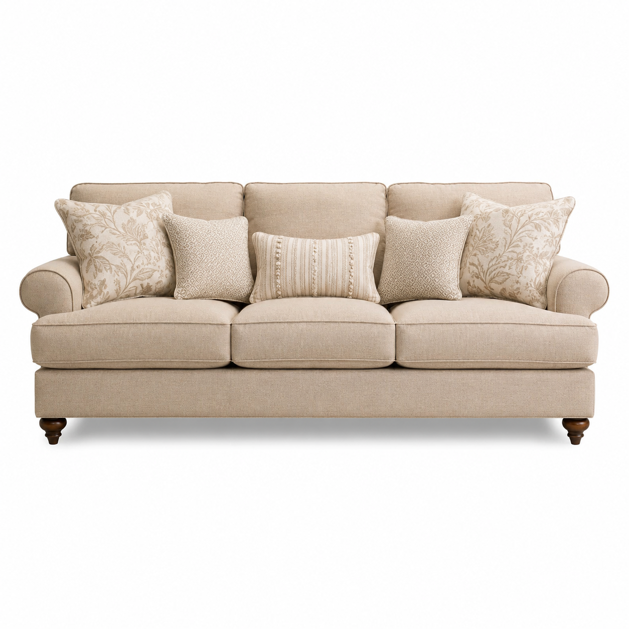 Modern 85" Khaki Upholstered Sofa with Black Wooden Legs