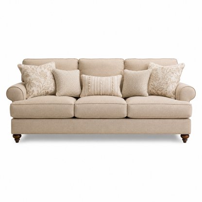 Modern 85" Khaki Upholstered Sofa with Black Wooden Legs