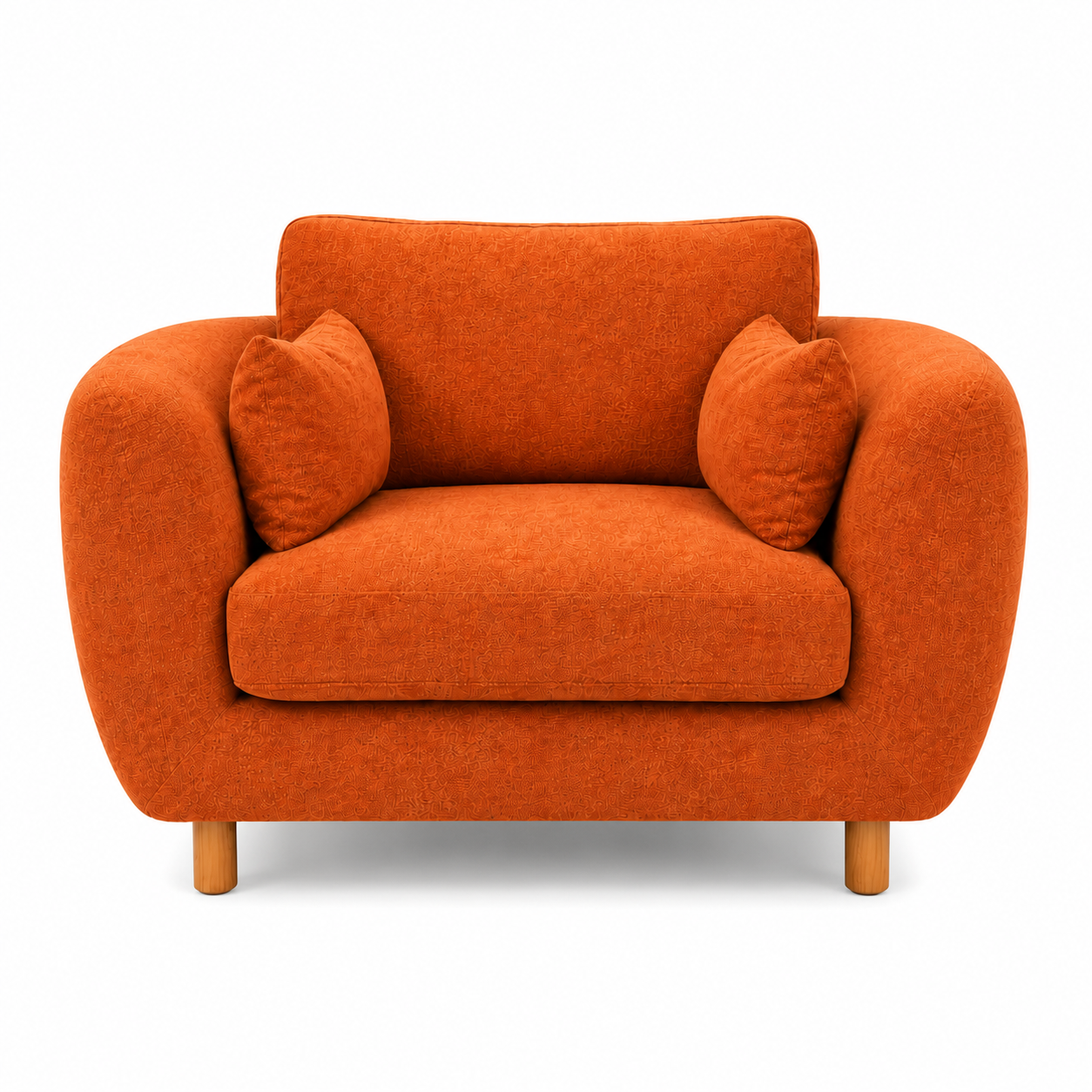 Modern Orange Fabric Accent Chair with Wooden Legs