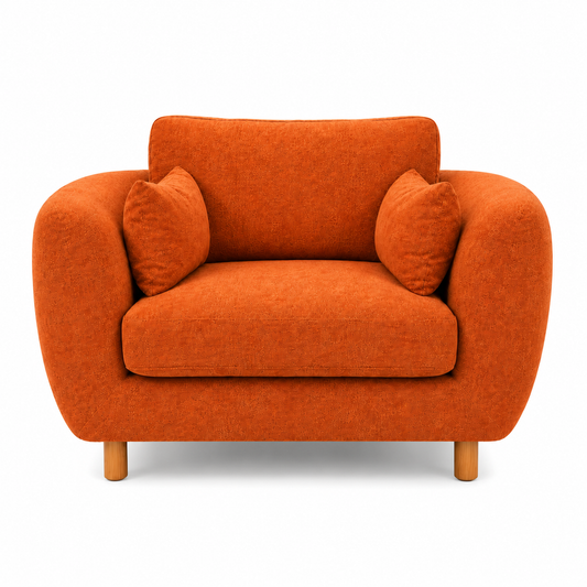 Modern Orange Fabric Accent Chair with Wooden Legs