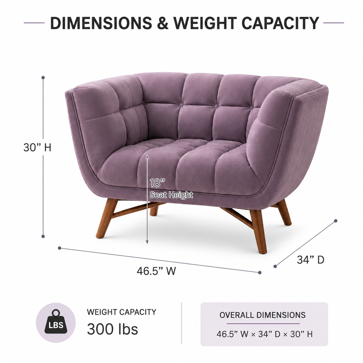 Modern Purple Tufted Velvet Accent Chair with Wooden Legs